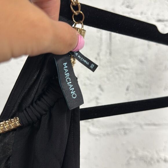 Marciano Black Bodysuit with Gold Chain Accent Top Low Cut Size XS Like NEW - Picture 3 of 6
